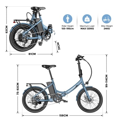 Bicicleta eléctrica urbana ligera Fafrees F20, neumáticos de 20'', motor de 250 W, batería de 36 V y 16,75 Ah - Blanca