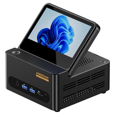 AOOSTAR G?FLIP Mini PC Barebone (senza RAM né SSD), AMD Ryzen 7 H255 8 core fino a 4,9?GHz, grafica Radeon 780M, doppio DDR5?5600 + doppio SSD M.2 PCIe 4.0, display pieghevole da 5 pollici 1080P, espansione USB4 + OCuLink, doppio LAN 2,5G