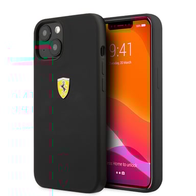 Funda de silicona Ferrari para iPhone 13 Pro Negro On Track con logo metálico