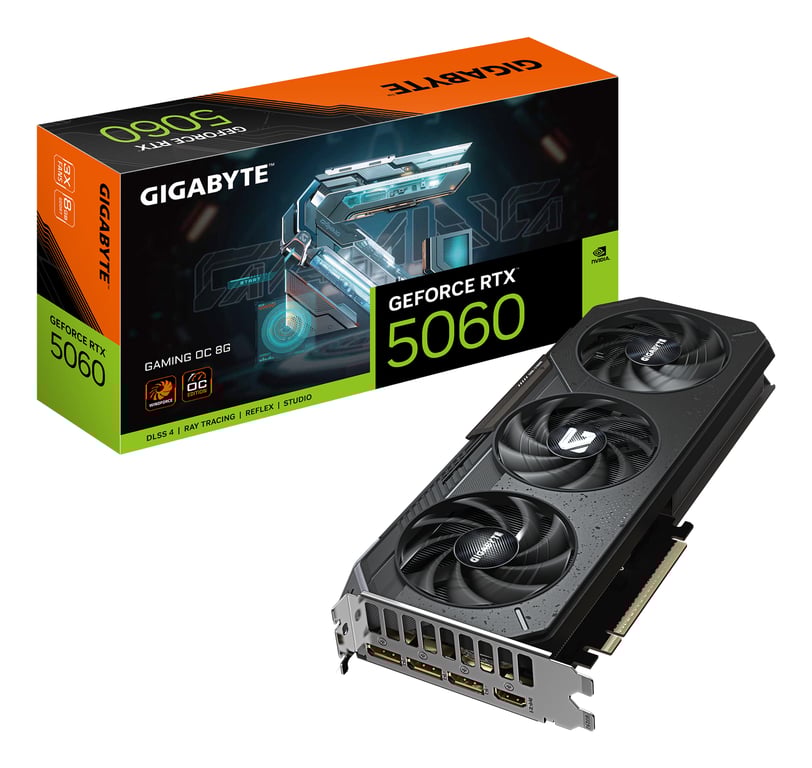 GIGABYTE GeForce RTX 5060 GAMING OC 8G Carte Graphique 8GB GDDR7 128bit PCI E 5.0 2595 MHz Fréquence du cœur 3 x DisplayPort 1 x HDMI GV N5060GAMING OC 8GD Neuf