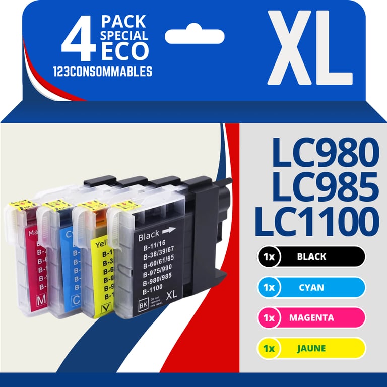 123CONSOMMABLES LC1100 LC980 LC985 Pack 16 cartouches compatibles avec Brother DCP DCP 585CW DCP DCP 375CW MFC 990CW MFC 6490CW MFC 490CW MFC 5890CN MFC J615W Neuf - vue 7