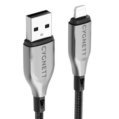 CYGNETT Cable de carga y sincronización blindado de serie Lightning a USB-A 2,4 A 12 W 1 m Negro