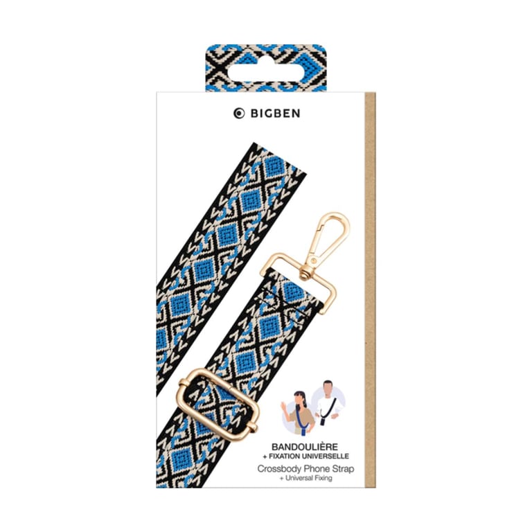 Bandoulière Lanière Universelle Amovible Brésilienne Bleu Klein Bigben - Neuf
