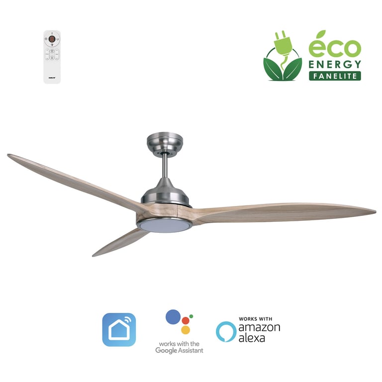 Fanelite Ventilateur de plafond 164 cm et bois SALAZIE Moteur DC LED dimmable 3 couleurs Wifi&Contrôle vocaux Neuf