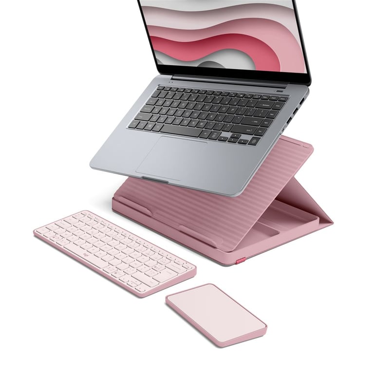 Kit de télétravail - Clavier Logitech Casa Pop Up Desk Rose, support, clavier sans fil, pavé tactile - Neuf