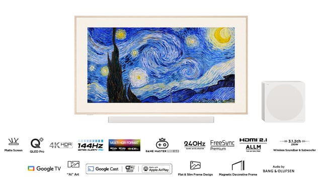 TCL A300 NXTFRAME 65A300 Pro (65'') 4K Ultra HD Smart TV, Blanc avec barre de son et caisson sans?fil Bang & Olufsen