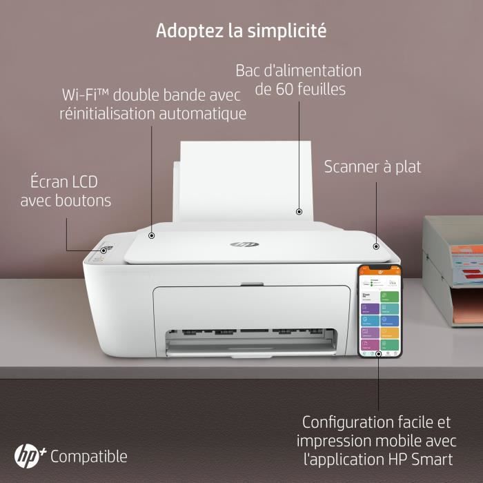 HP DeskJet 2710e Imprimante tout-en-un Jet d'encre couleur Copie Scan - 6 mois d'Instant ink inclus avec HP+