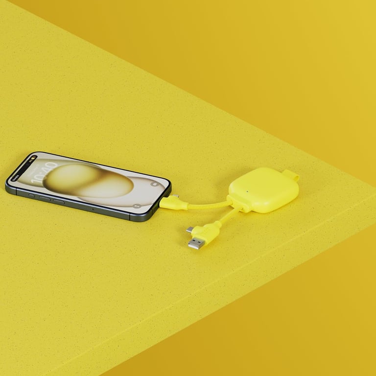 Xoopar Câble Connecteurs USB 4 en 1 Chargeur Universel et Batterie Externe 3000 mAh en Plastique Recyclé Gamma Lite Jaune Neuf - vue 3