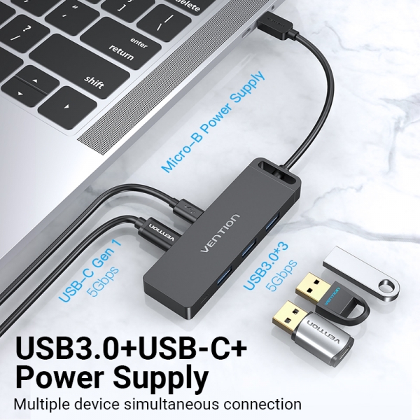 Vention HUB 5 en 1 USB C vers 3xUSB3.0USB C Gen1 /Micro B Alimenté 0 15m Couleur Neuf - vue 2