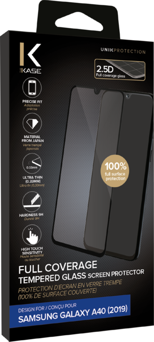 Protection d'écran en verre trempé (100% de surface couverte) pour Samsung Galaxy A40 2019, Noir