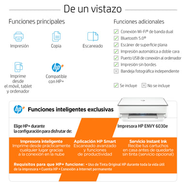 HP ENVY 6030e Inalámbrico All-in-One Color Impresora, Instant Ink; Fotocopiadora, escáner