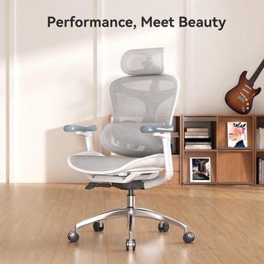 SIHOO Doro C300 Chaise ergonomique - Accoudoirs 3D - Support lombaire auto-ajustable - Mécanisme poids intelligent - Dossier maille - 3 inclinaisons - Certifié TUV/SGS - 150kg max - 70x69x128cm - Blanc