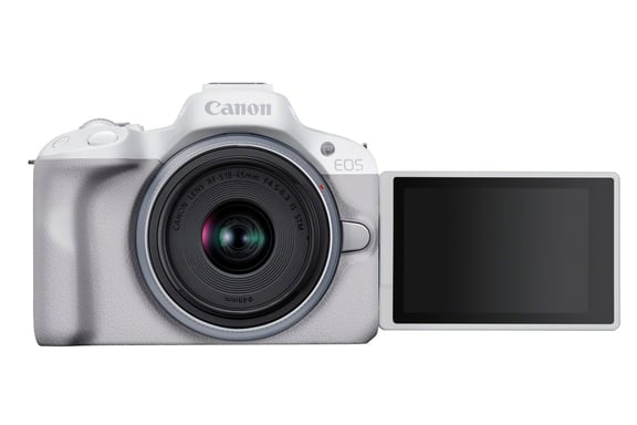 Canon EOS R50, White + RF-S 18-45mm F4.5-6.3 IS STM Kit MILC 24,2 MP CMOS 6000 x 4000 Pixeles Blanco