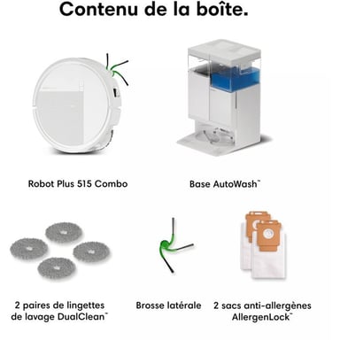 iRobot Roomba Plus 515 Robot aspirateur-laveur avec AutoWash LiDAR 22 000 Pa, DualClean, blanc