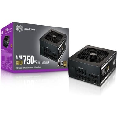 COOLER MASTER MWE Gold 750W FM V2 - Alimentation 750W 100% modulaire  (Certifiée 80 Plus GOLD Garantie 5 ans) Câbles plats noir - Neuf