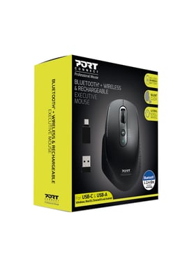 Port Connect Ratón inalámbrico PROFESIONAL BLUETOOTH Y RECARGABLE 2,4 Ghz USB-A/USB-C Negro