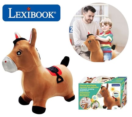 Poney sauteur gonflable LEXIBOOK 2-en-1 peluche Housse amovible avec pompe manuelle Marron