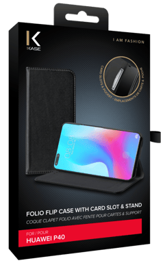 Folio a conchiglia con slot per schede e supporto per Huawei P40, nero