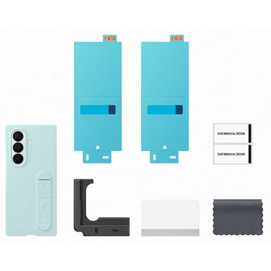 Samsung Funda de silicona para Samsung Z Fold 7 con soporte y protecciones Pantalla Verde agua