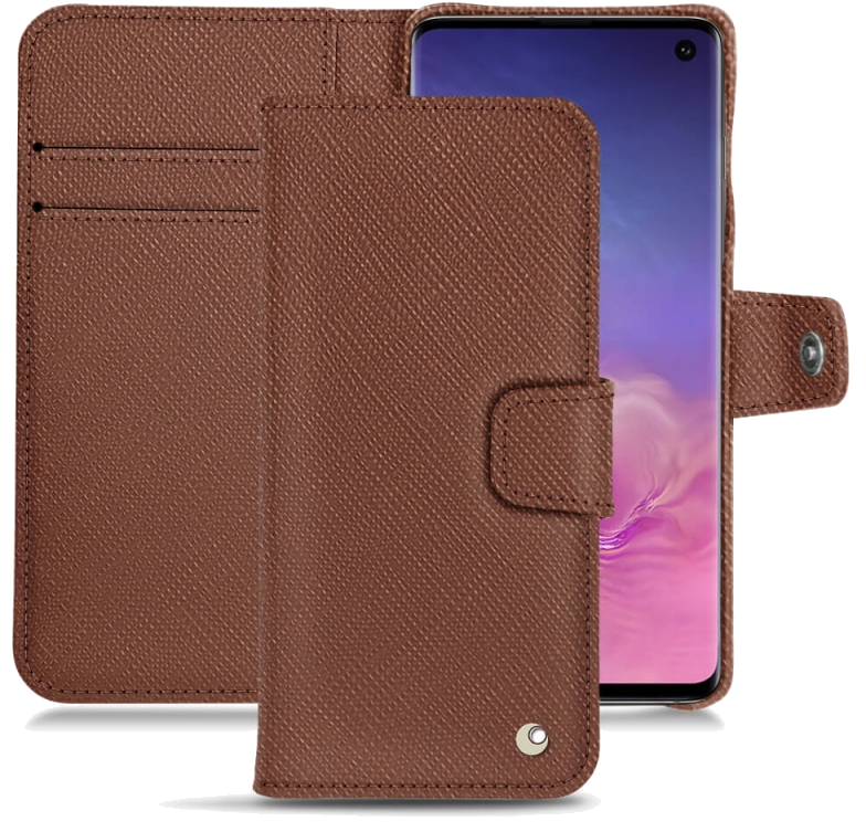 Housse cuir Samsung Galaxy S10 - Rabat horizontal portefeuilleMarron