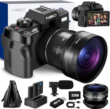 S100 Appareil Photo numérique 4K 48 MP autofocus avec Grand Angle et Macro - Zoom 16x - Carte 32Go - 2 Battries - Microphone - Ecran de Film 3,0'' 180° - Appareil Photo Compact pour débutant