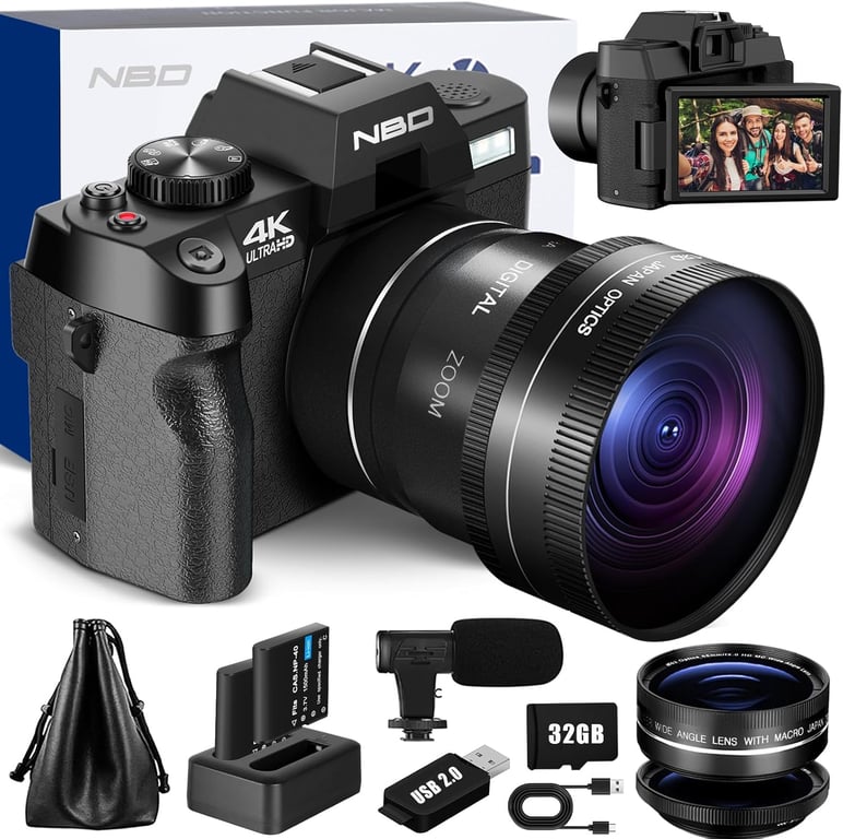 NBD S100 Appareil Photo numérique 4K 48 MP autofocus avec Grand Angle et Macro Zoom 16x Carte 2 Battries Microphone Ecran de Film 3 0 180° Appareil Photo Compact pour débutant Neuf - vue 4