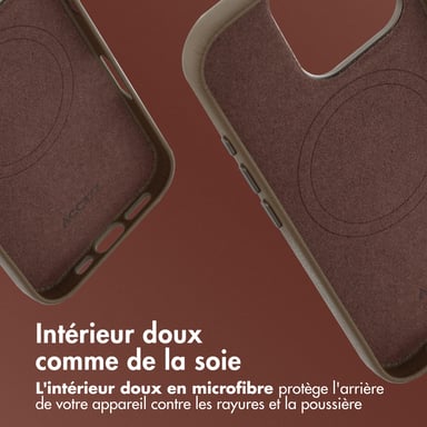 Accezz Coque arrière en cuir avec MagSafe pour Apple iPhone 16 Pro - Marron café