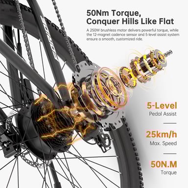 Vélo Électrique Foride Xtremer 2, Moteur 250W, Batterie 36V 15.6Ah, Pneus 27.5''X2.35'', Autonomie 120 km, Transmission Shimano 24 vitesses, Frein à disque hydraulique, Convient aux déplacements quotidiens