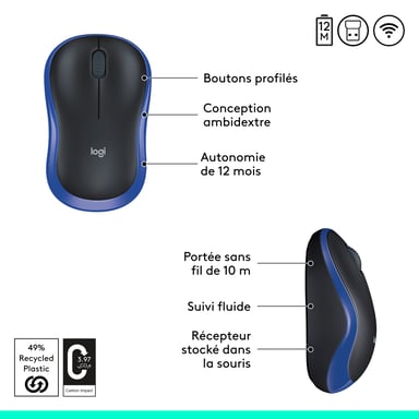 LOGITECH - ratón óptico inalámbrico - M185 Azul