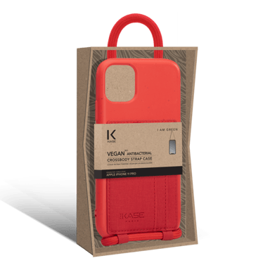 Coque antibactérienne Vegan bio en bandoulière pour Apple iPhone 11, Rouge écarlate