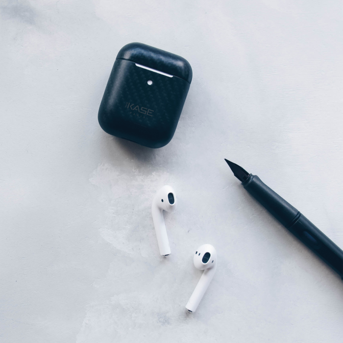 Coque en fibre de carbone véritable pour Apple AirPods, Noir satiné