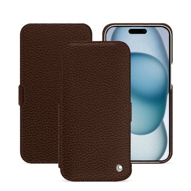 Housse cuir Apple iPhone 15 -  - Marron - Cuir grainé