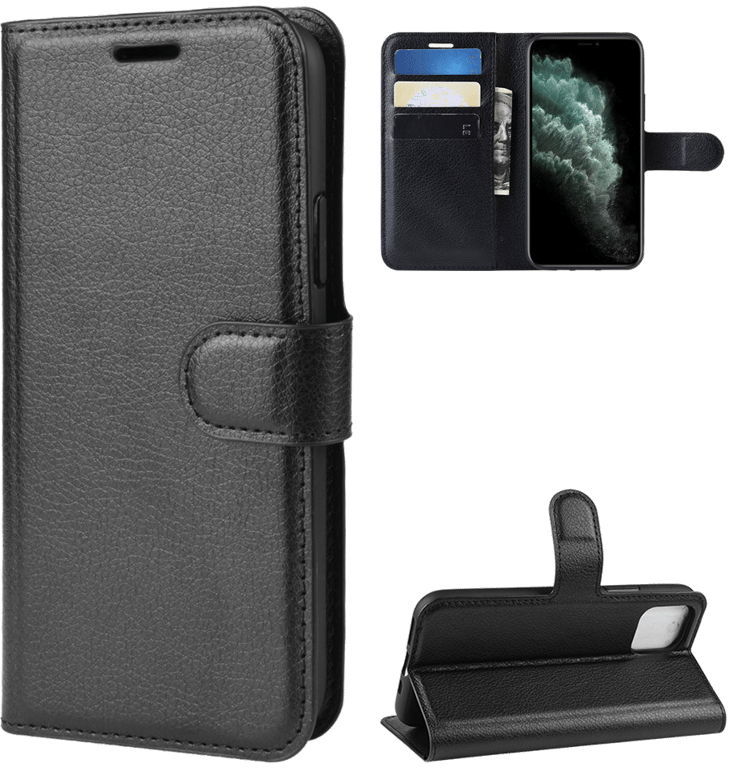 Coque Portefeuille pour IPHONE 13 Pro Max Simili-cuir Rabat Protection (NOIR)