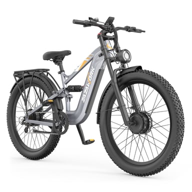 Bicicleta eléctrica todoterreno ZAZAWORK CF500 PRO, batería de 48 V y 20 Ah, suspensión completa - color plata
