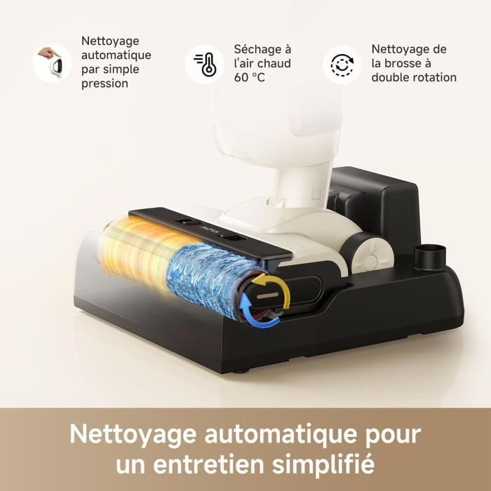 MOVA K30 Aspirateur Laveur Sec Et Humide Portée à plat 180° Aspiration 18 kPa Nettoyage des Bords Séchage à 'air Chaud - vue 4