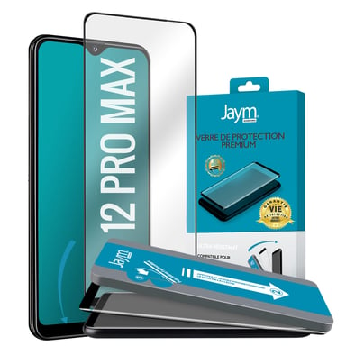 JAYM - Verre trempé Premium pour Apple iPhone 12 Pro Max - Incurvé 3D avec Contour Noir - Garanti à Vie - Renforcé 9H Ultra Résistant - Applicateur sur Mesure Inclus
