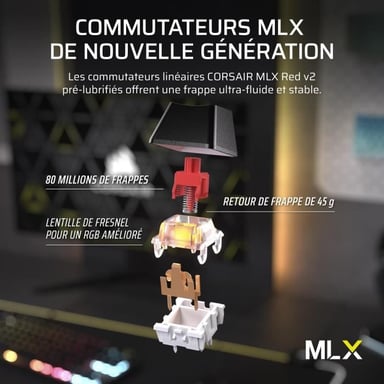 Clavier Gaming - K70 Core TKL Wireless - RGB, Switchs MLX Red v2