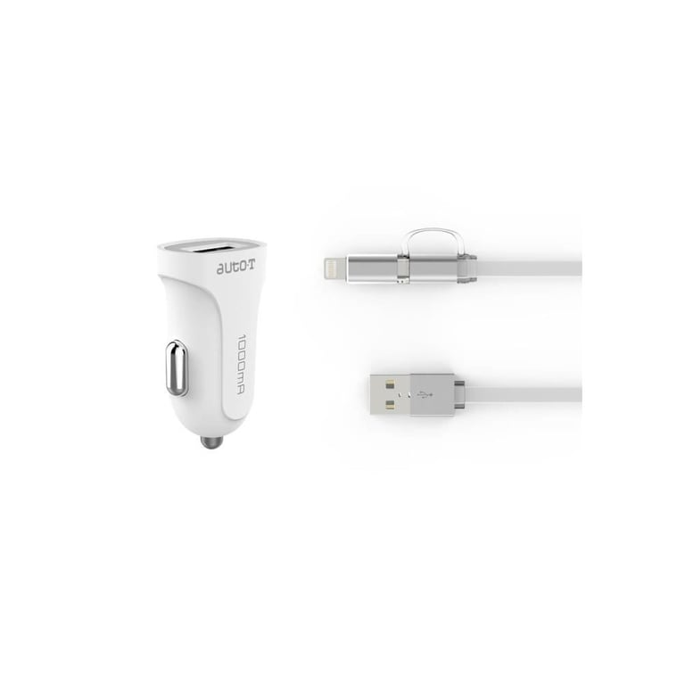 Auto T Kit chargeur voiture 12/24V 5V 2A avec câble 2-en-1 Micro-USB/Lightning