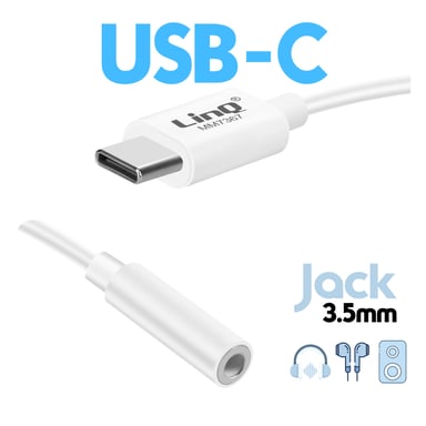Adaptateur Audio USB C vers Jack 3.5mm Compatible commande vocale Blanc