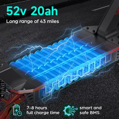 Trottinette électrique GOKEEP F5 pour adultes, batterie 52 V 20 Ah, clé NFC