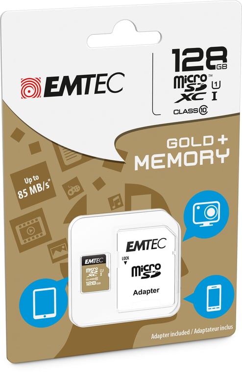 Memoria flash MicroSD Class10 Gold+ de 128 GB
