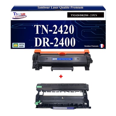 T3AZUR - Tambour+Toner compatibles avec Brother TN2420, DR2400 pour Brother MFC-L2710DN MFC-L2710DW MFC-L2712DN MFC-L2712DW MFC-L2713DW MFC-L2715DW MFC-L2730DW MFC-L2732DW MFC-L2735DW MFC-L2750DW