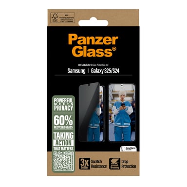 PanzerGlass ® Privacy Screen Protector Samsung Galaxy S25 | S24 | Ultra-Wide Fit Protection d'écran transparent 1 pièce(s)