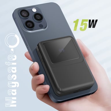 Chargeur Externe MagSafe 10000mAh Câble iPhone Lightning et USB C Noir