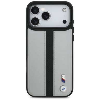 Custodia BMW M Perforated Stripe Logo MagSafe per iPhone 17 Pro Max, grigia