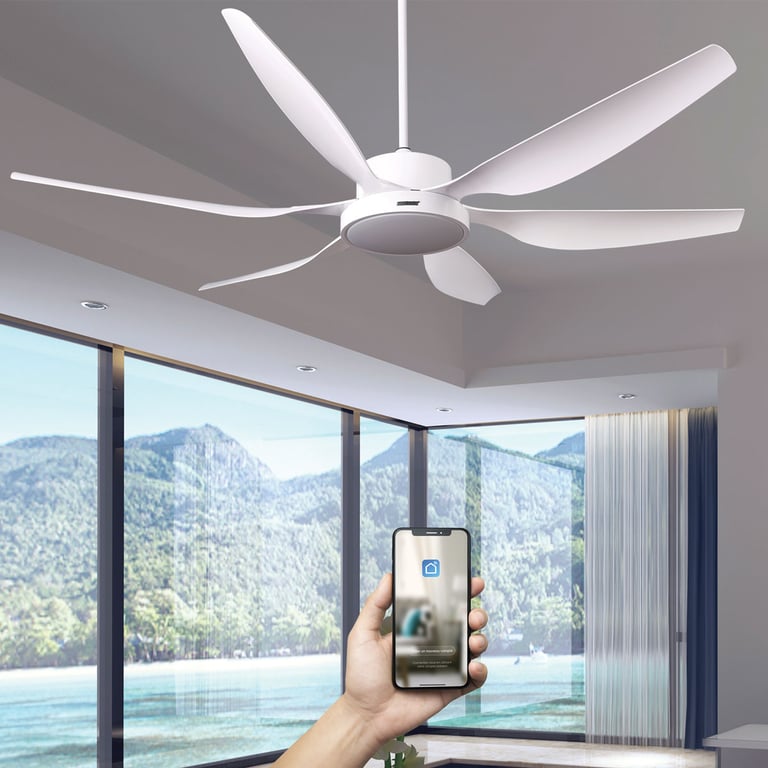 Fanelite - Ventilateur de plafond 168 cm blanc RANGIROA - Moteur DC 55W - LED 22W 3 couleurs - Silence + PURIFICATEUR D'AIR INCLUS - Neuf