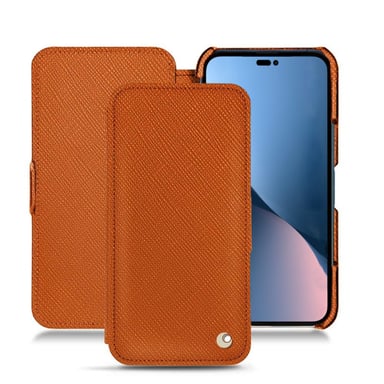 Apple iPhone 14 Plus Funda de piel - Solapa horizontal - Naranja vibrante ( Pantone #e36b39 ) - NOREVE