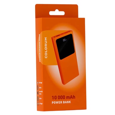 FOREVER Colorum Power Bank 10000mAh Orange - Batterie Externe Portable avec USB-C microUSB - Power Bank avec Écran LED - Batterie Externe Charge Rapide de Deux Appareils avec Deux Voyants LED