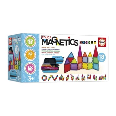 Magnetics Mallette - Jeu de construction - EDUCA - 18 blocs magnétiques, 2 animaux, 8 cartes - Des 3 ans