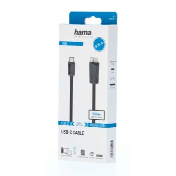 Cavo USB-C, USB-C maschio - Micro-USB maschio, USB 3.2 Gen1, 5Gbit/s, 0,75 m